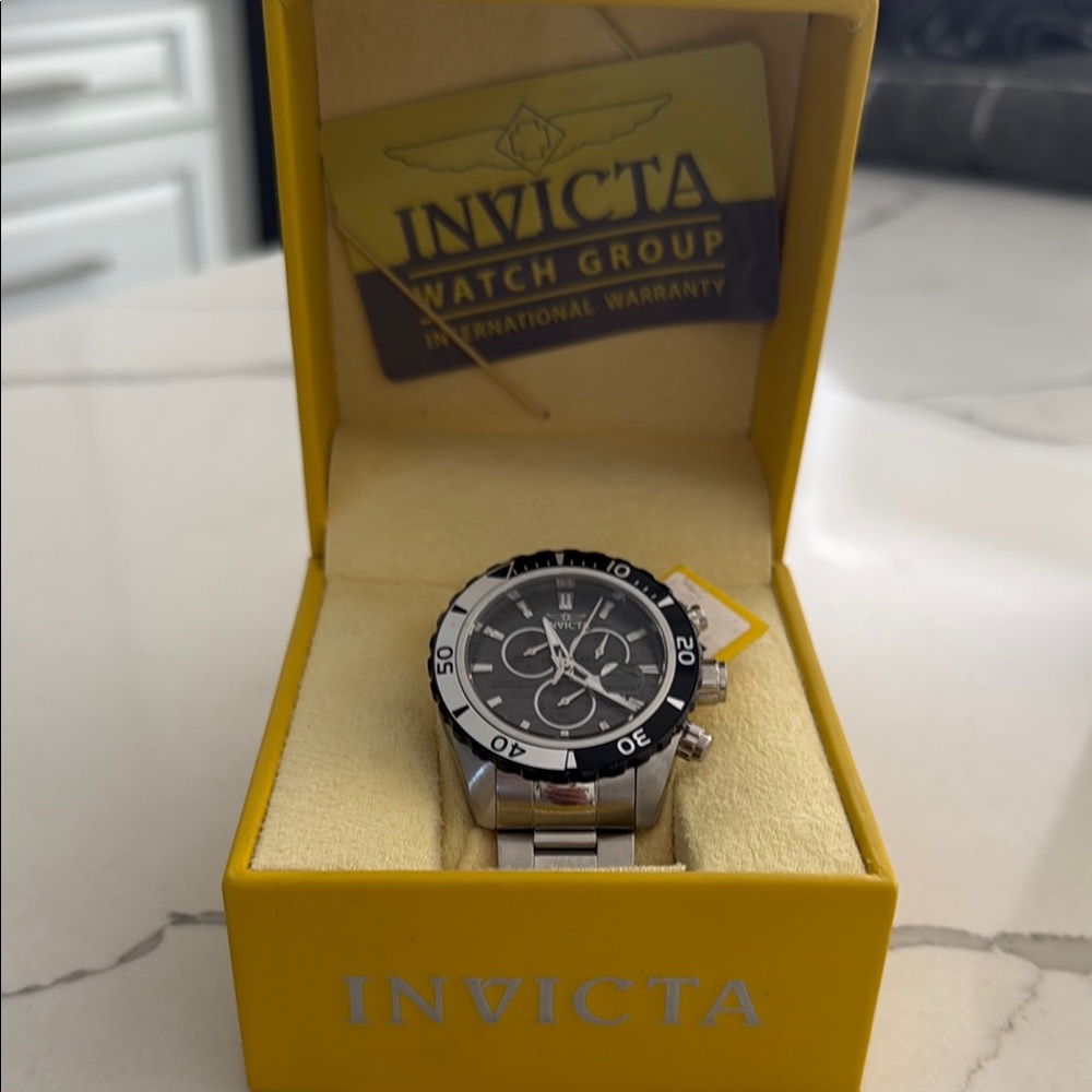 Invicta Men's Silver Chronograph Watch with Black Dial